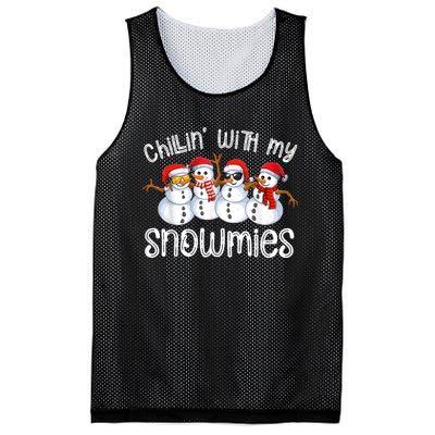 Snowman Christmas Chillin With My Snowmies Ugly Gift Mesh Reversible Basketball Jersey Tank