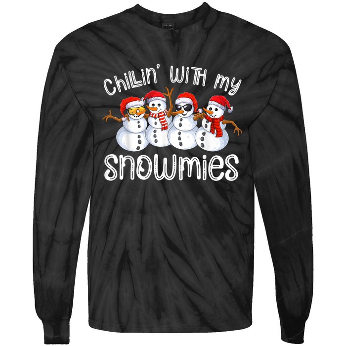 Snowman Christmas Chillin With My Snowmies Ugly Gift Tie-Dye Long Sleeve Shirt