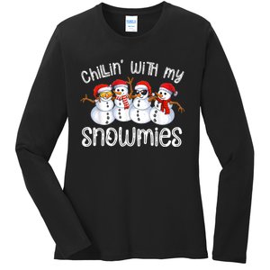 Snowman Christmas Chillin With My Snowmies Ugly Gift Ladies Long Sleeve Shirt