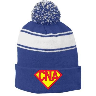 Super Cna Certified Nurse Assistant Superhero Gift Stripe Pom Pom Beanie