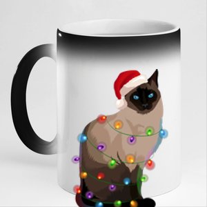 Siamese Cat Christmas Lights Xmas Cat Lover Great Gift 11oz Black Color Changing Mug