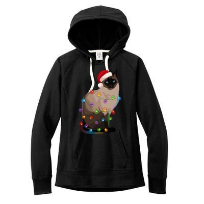 Siamese Cat Christmas Lights Xmas Cat Lover Great Gift Women's Fleece Hoodie