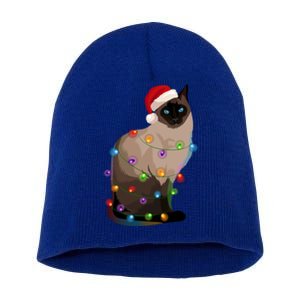 Siamese Cat Christmas Lights Xmas Cat Lover Great Gift Short Acrylic Beanie