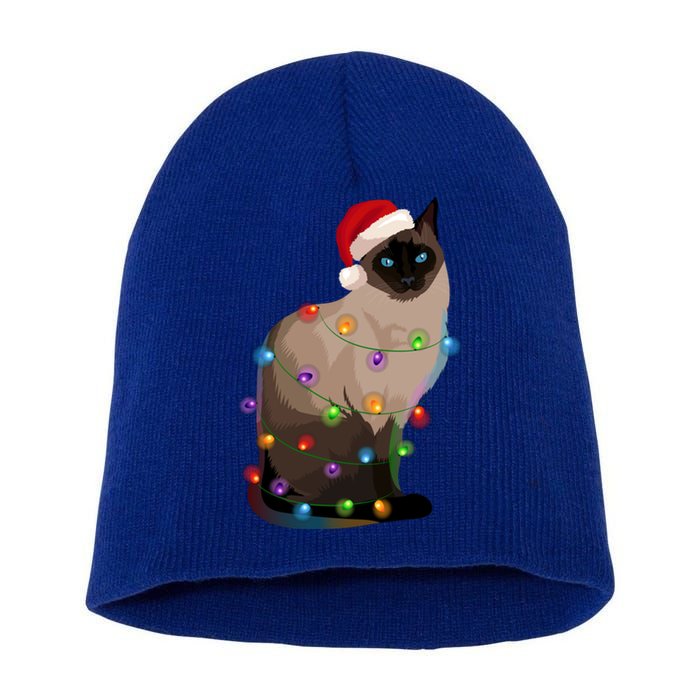 Siamese Cat Christmas Lights Xmas Cat Lover Great Gift Short Acrylic Beanie