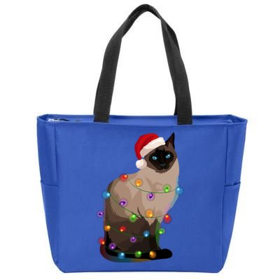 Siamese Cat Christmas Lights Xmas Cat Lover Great Gift Zip Tote Bag