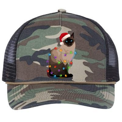 Siamese Cat Christmas Lights Xmas Cat Lover Great Gift Retro Rope Trucker Hat Cap