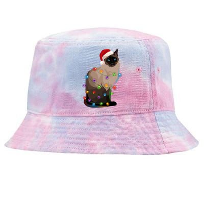 Siamese Cat Christmas Lights Xmas Cat Lover Great Gift Tie-Dyed Bucket Hat