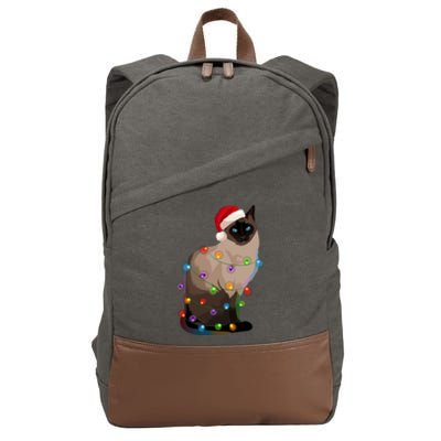 Siamese Cat Christmas Lights Xmas Cat Lover Great Gift Cotton Canvas Backpack