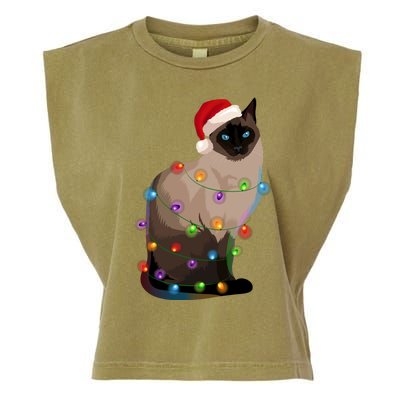 Siamese Cat Christmas Lights Xmas Cat Lover Great Gift Garment-Dyed Women's Muscle Tee