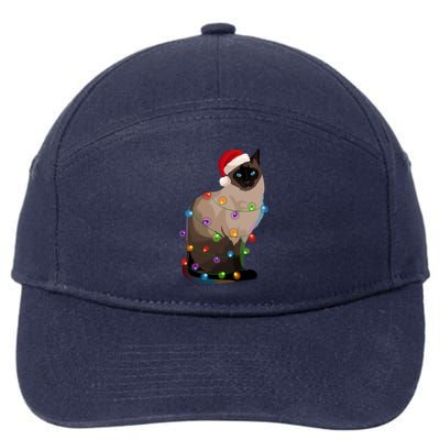 Siamese Cat Christmas Lights Xmas Cat Lover Great Gift 7-Panel Snapback Hat