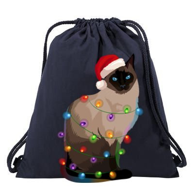 Siamese Cat Christmas Lights Xmas Cat Lover Great Gift Drawstring Bag