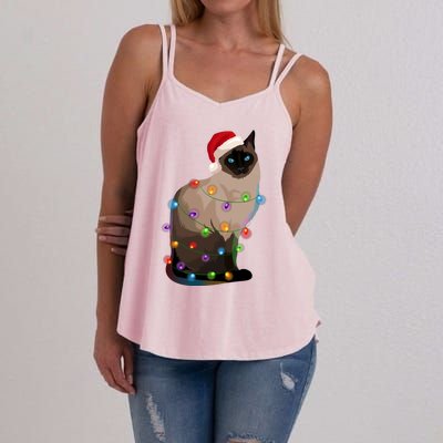 Siamese Cat Christmas Lights Xmas Cat Lover Great Gift Women's Strappy Tank