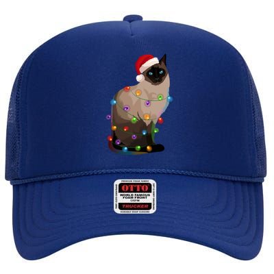 Siamese Cat Christmas Lights Xmas Cat Lover Great Gift High Crown Mesh Back Trucker Hat