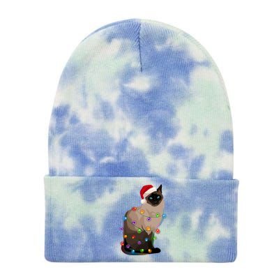 Siamese Cat Christmas Lights Xmas Cat Lover Great Gift Tie Dye 12in Knit Beanie