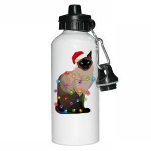 Siamese Cat Christmas Lights Xmas Cat Lover Great Gift Aluminum Water Bottle