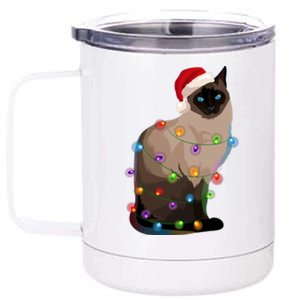 Siamese Cat Christmas Lights Xmas Cat Lover Great Gift 12 oz Stainless Steel Tumbler Cup