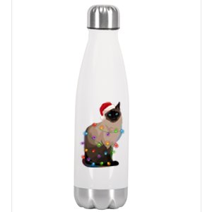 Siamese Cat Christmas Lights Xmas Cat Lover Great Gift Stainless Steel Insulated Water Bottle