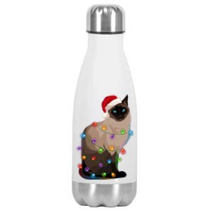 Siamese Cat Christmas Lights Xmas Cat Lover Great Gift Stainless Steel Insulated Water Bottle