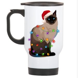 Siamese Cat Christmas Lights Xmas Cat Lover Great Gift Stainless Steel Travel Mug