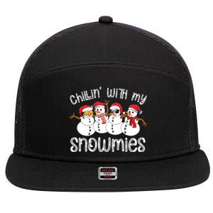 Snowman Christmas Chillin With My Snowmies Ugly Gift 7 Panel Mesh Trucker Snapback Hat