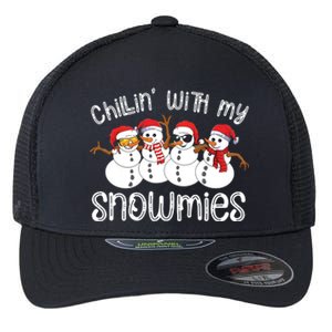 Snowman Christmas Chillin With My Snowmies Ugly Gift Flexfit Unipanel Trucker Cap