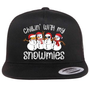 Snowman Christmas Chillin With My Snowmies Ugly Gift Flat Bill Trucker Hat