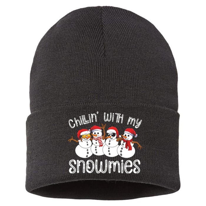 Snowman Christmas Chillin With My Snowmies Ugly Gift Sustainable Knit Beanie