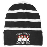 Snowman Christmas Chillin With My Snowmies Ugly Gift Striped Beanie with Solid Band