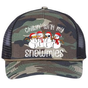 Snowman Christmas Chillin With My Snowmies Ugly Gift Retro Rope Trucker Hat Cap