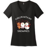 Snowman Christmas Chillin With My Snowmies Santa Women's V-Neck T-Shirt