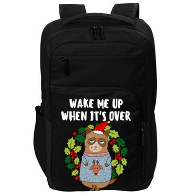 Sarcastic Christmas Cat Wake Me Up Matching Family Christmas Gift Impact Tech Backpack