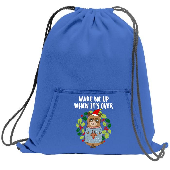 Sarcastic Christmas Cat Wake Me Up Matching Family Christmas Gift Sweatshirt Cinch Pack Bag