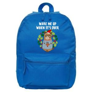 Sarcastic Christmas Cat Wake Me Up Matching Family Christmas Gift 16 in Basic Backpack