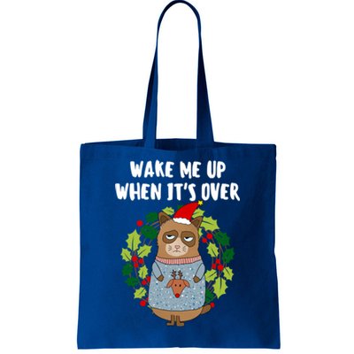 Sarcastic Christmas Cat Wake Me Up Matching Family Christmas Gift Tote Bag