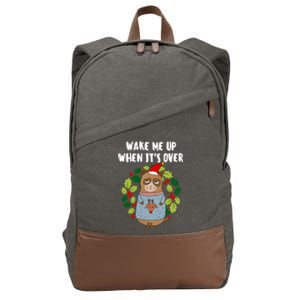 Sarcastic Christmas Cat Wake Me Up Matching Family Christmas Gift Cotton Canvas Backpack