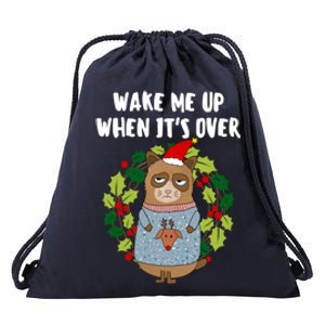 Sarcastic Christmas Cat Wake Me Up Matching Family Christmas Gift Drawstring Bag