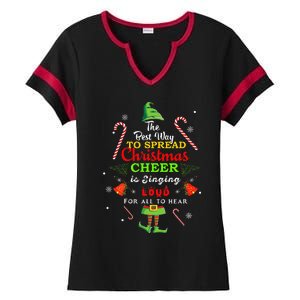 Spread Christmas Cheer Is Singing Loud Xmas Elf Pajama Ladies Halftime Notch Neck Tee