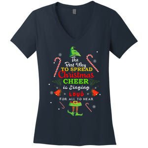 Spread Christmas Cheer Is Singing Loud Xmas Elf Pajama Women's V-Neck T-Shirt