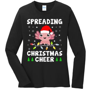 Spreading Christmas Cheer Cute Xmas Axolotl Fish Holiday Ladies Long Sleeve Shirt