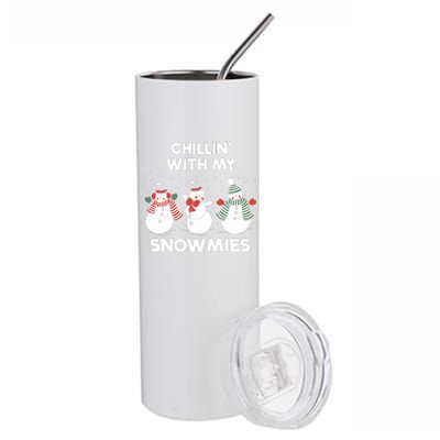 Snowman Christmas Chillin With My Snowmies Ugly Family Stainless Steel Tumbler