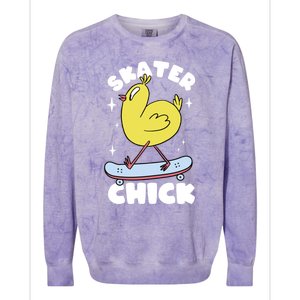 Skater Chick Cute Chicken Skateboard Skateboarding Gift Colorblast Crewneck Sweatshirt