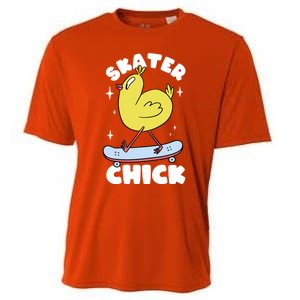 Skater Chick Cute Chicken Skateboard Skateboarding Gift Cooling Performance Crew T-Shirt