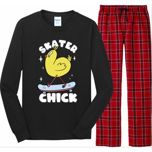 Skater Chick Cute Chicken Skateboard Skateboarding Gift Long Sleeve Pajama Set