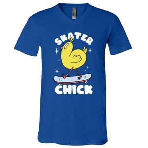 Skater Chick Cute Chicken Skateboard Skateboarding Gift V-Neck T-Shirt