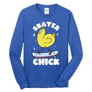 Skater Chick Cute Chicken Skateboard Skateboarding Gift Tall Long Sleeve T-Shirt