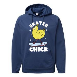 Skater Chick Cute Chicken Skateboard Skateboarding Gift Performance Fleece Hoodie