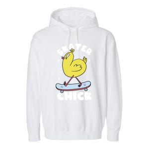 Skater Chick Cute Chicken Skateboard Skateboarding Gift Garment-Dyed Fleece Hoodie