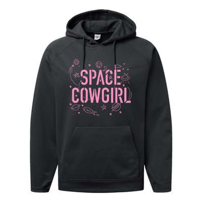 Space Cowgirl Cow Girl 70s Disco Preppy  Performance Fleece Hoodie