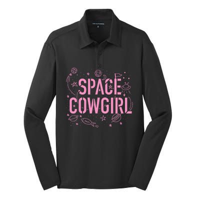 Space Cowgirl Cow Girl 70s Disco Preppy  Silk Touch Performance Long Sleeve Polo