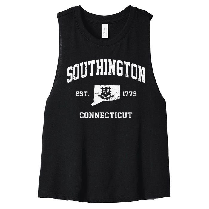 Southington Connecticut CT Vintage State Athletic Style Women's Racerback Cropped Tank